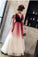 A Line Spaghetti Straps Ombre Long Tulle Prom Dresses, Burgundy V Neck Evening Dress STC15029
