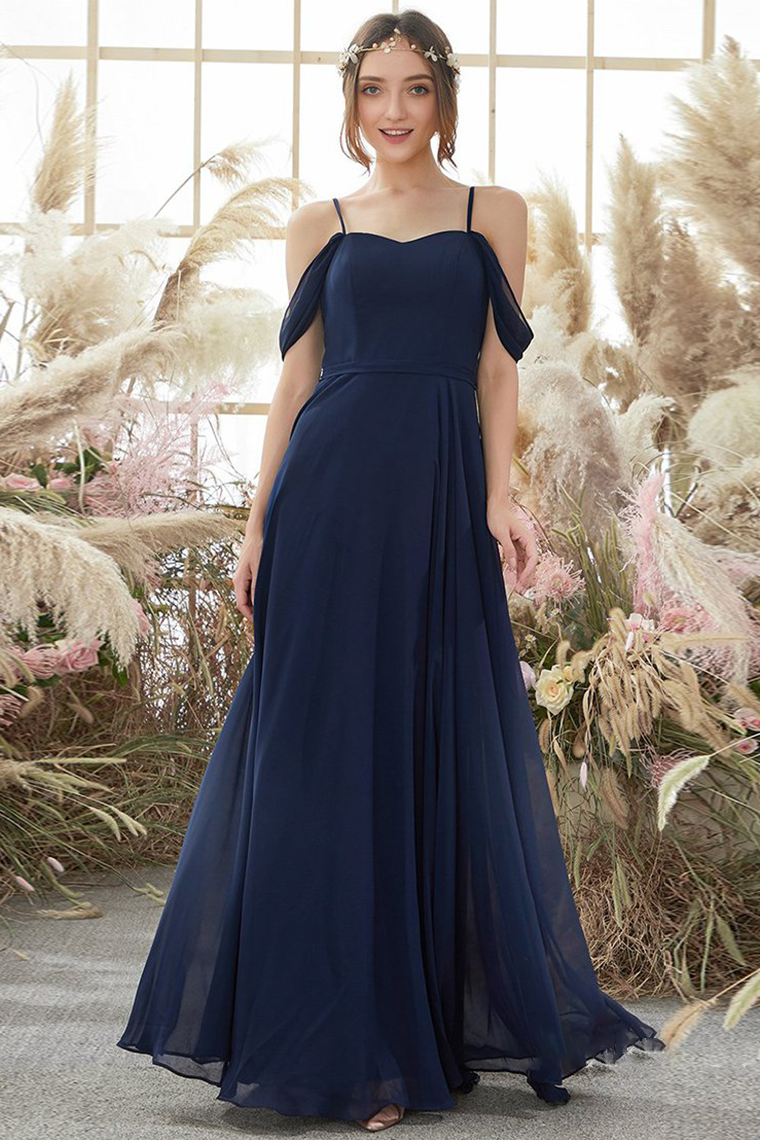 Emely A-Line/Princess Natural Waist Sleeveless Chiffon Floor Length V-Neck Bridesmaid Dresses