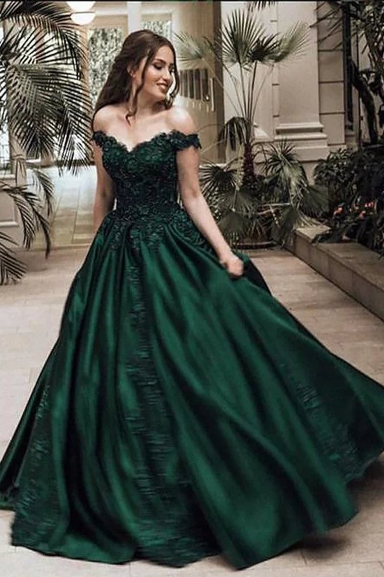 Elegant Ball Gown Off-The-Shoulder Lace Satin Prom