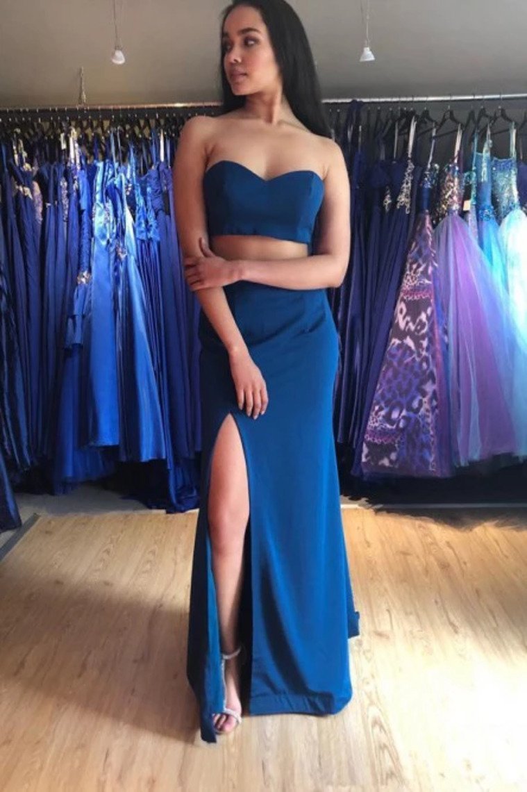 Two Piece Mermaid Sweetheart Royal Blue Prom Dress With