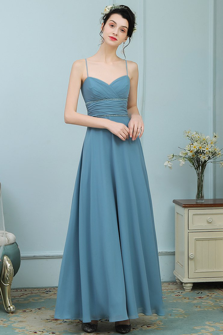 Cameron Spaghetti Straps A-Line/Princess Sleeveless Natural Waist Floor Length Chiffon Bridesmaid Dresses