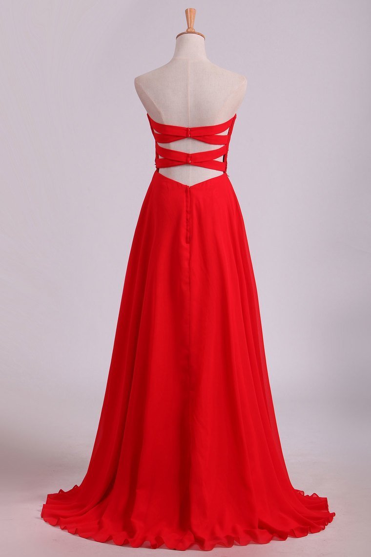 2024 Sweetheart A Line With Beading And Ruffles Chiffon Prom