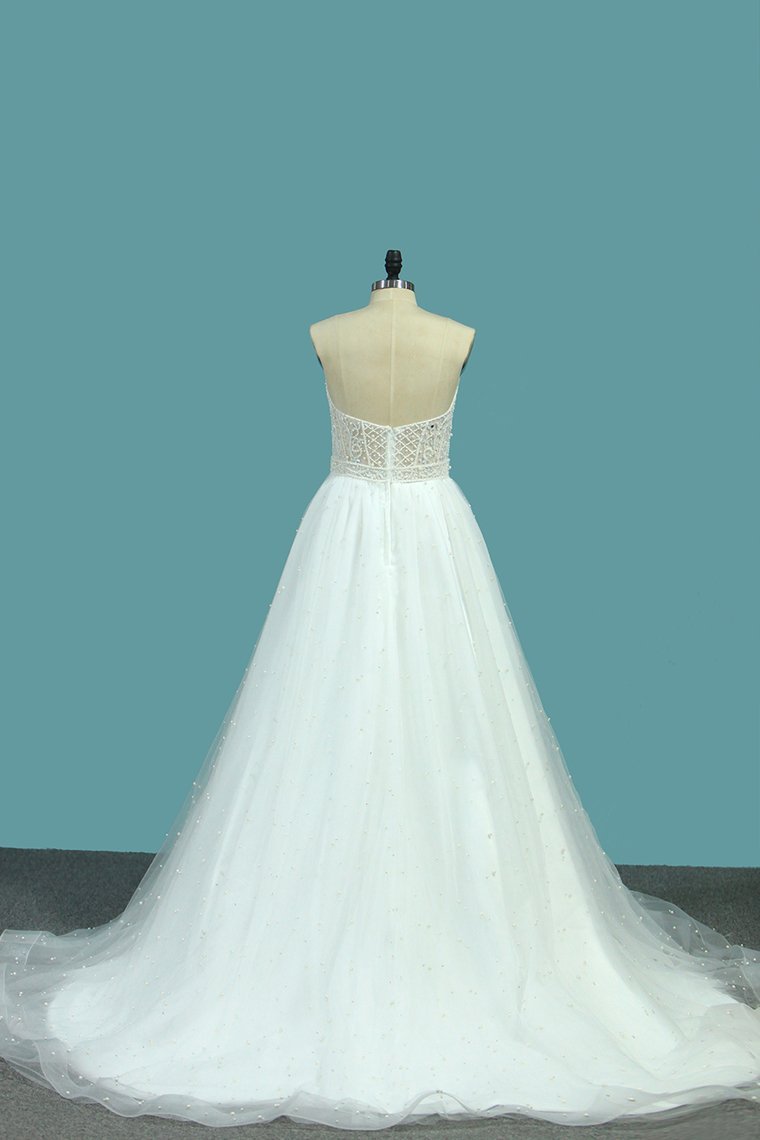 2024 Sweetheart Wedding Dresses A Line Tulle With Beads