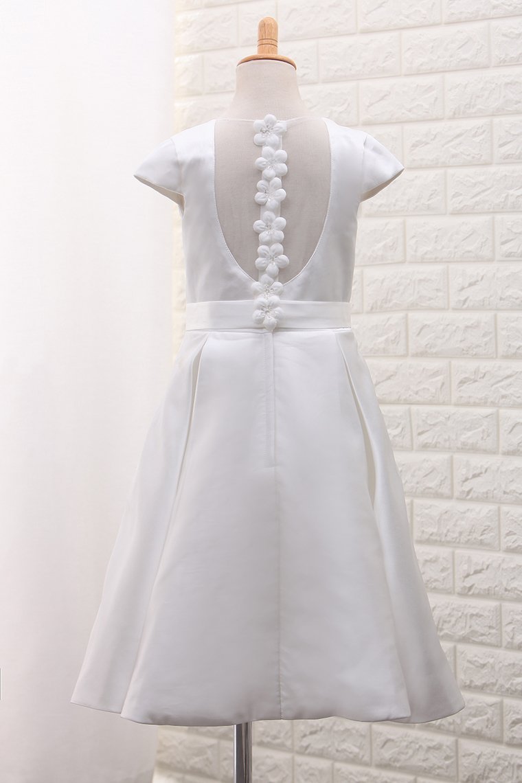 New Arrival Satin A Line Scoop Flower Girl Dresses With Handmade