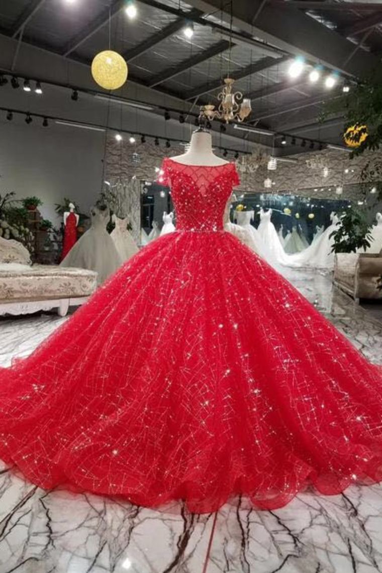 2024 Red Wedding Dresses Tulle Long Sleeves