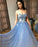 A-line Blue Spaghetti Straps Sweetheart Long Prom Dresses, Evening Dresses STC15048