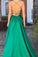 Elegant A Line Green Lace up Prom Dresses with Pockets Slit Formal Evening STC15634