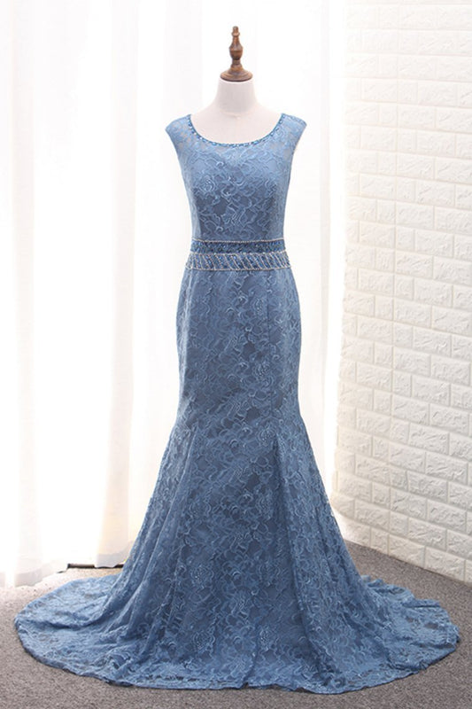 Lace Mermaid Scoop Mother Of The Bride Dresses With Beads Sweep