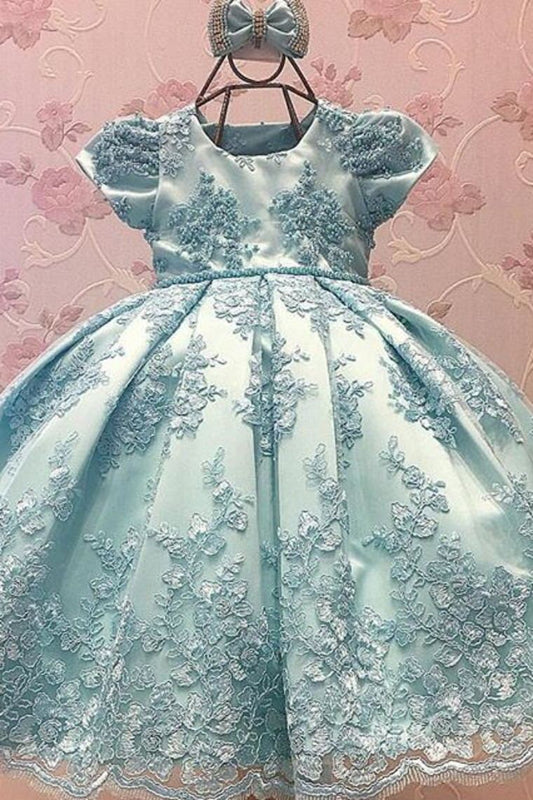2024 Satin Flower Girl Dresses Ball Gown Scoop With Appliques
