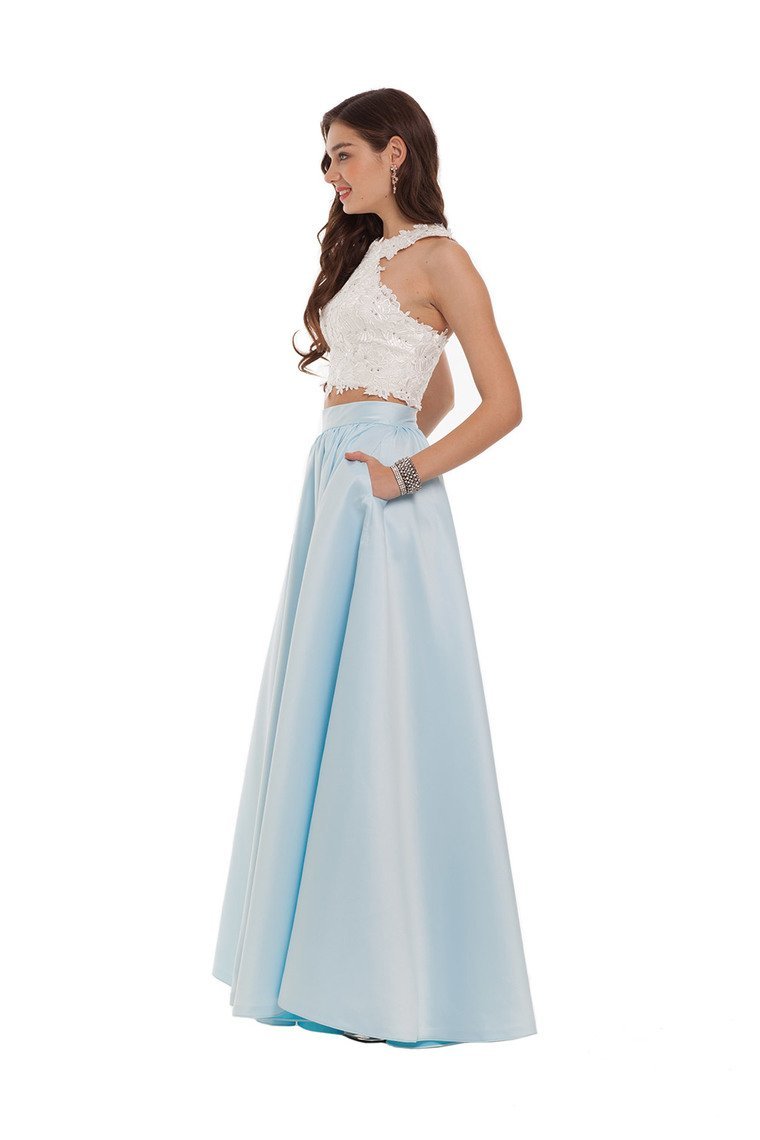 2024 Two Pieces Prom Dresses Satin With Applique Floor