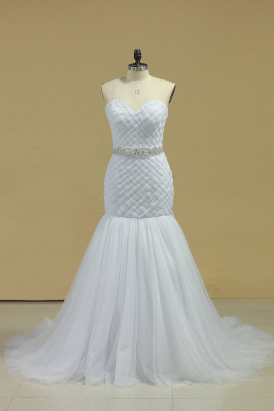 2024 Sweetheart Ruffled Bodice Mermaid Wedding Dress Tulle With