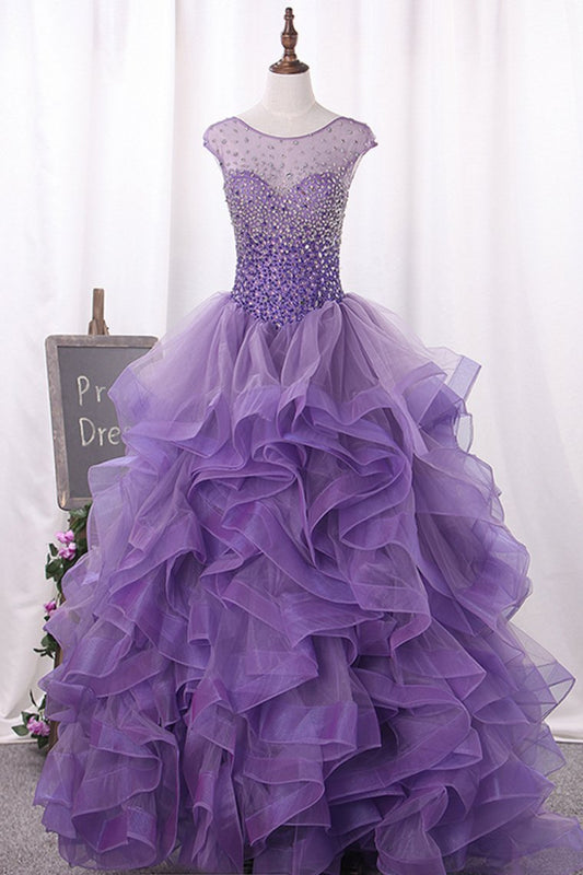 2024 Tulle Quinceanera Dresses Ball Gown Scoop Beaded