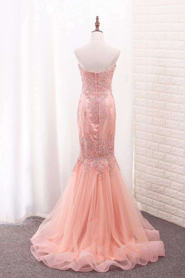 Sweetheart Mermaid Tulle Prom Dresses With Applique