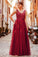 Elegant V Neck Burgundy Beads Appliques Lace Evening Dresses, Long Prom Dresses STC15211