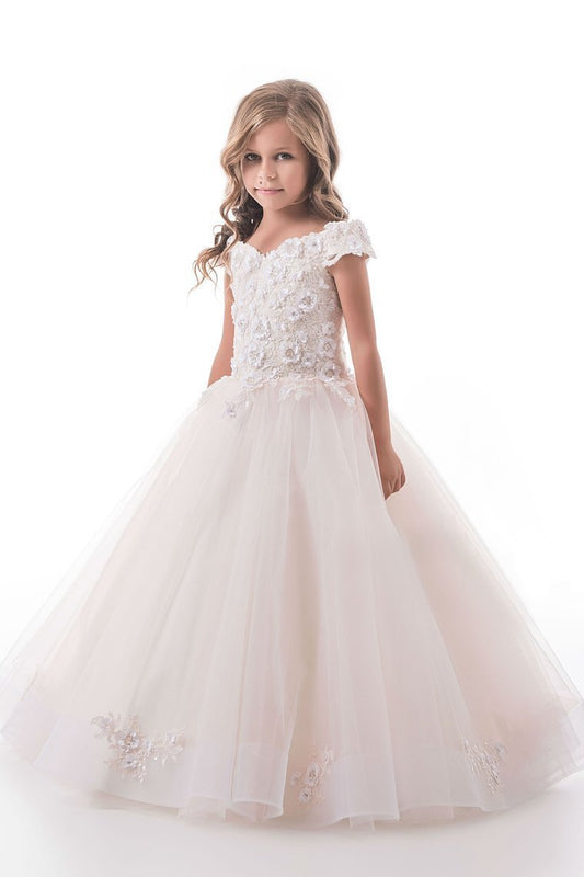 2024 Flower Girl Dresses Off The Shoulder Tulle With Applique A