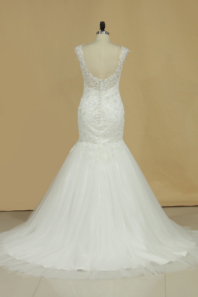 2024 Mermaid Wedding Dresses Straps Tulle Court Train With