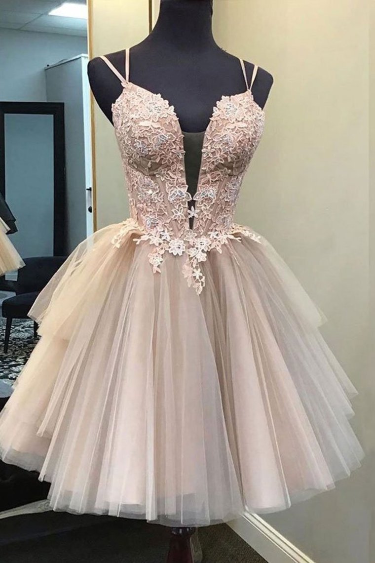 A Line Tulle Appliques Short Homecoming Dress