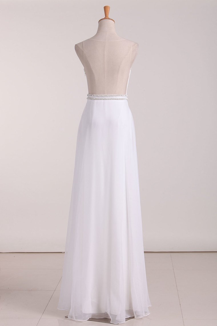 Chiffon Prom Dresses A Line Scoop Chiffon With Beads Floor Length