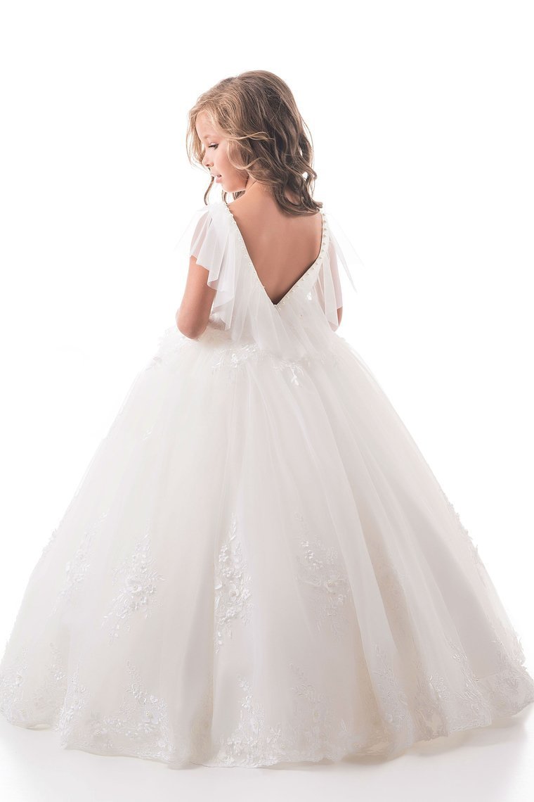 2024 Open Back Scoop Tulle With Applique Ball Gown Flower Girl