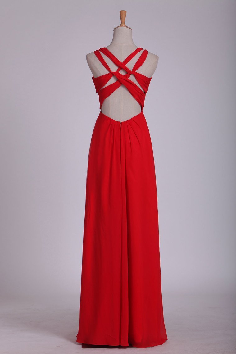 Sexy Open Back V Neck Ruched Bodice Prom Dresses A Line