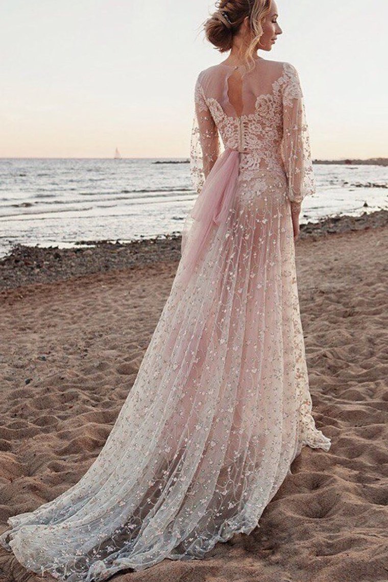 2024 Scoop Long Sleeves Lace Prom Dresses A Line