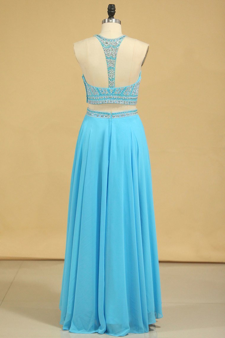 2024 Two-Piece Scoop Prom Dresses A Line Open Back Chiffon & Tulle With
