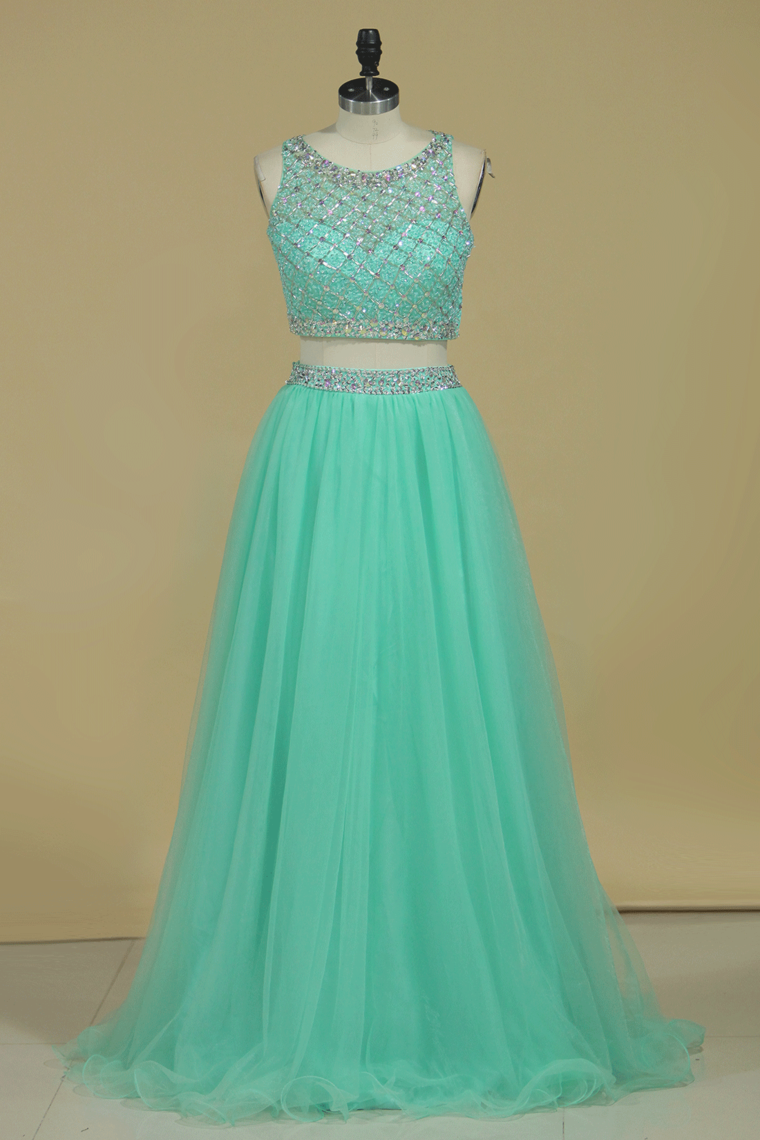Two Pieces Prom Dress Bateau A Line Pick Up Tulle With