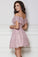 A-Line Cold Shoulder Purple Lace Homecoming Party Dress with Ruffles Prom Dresses STC14965