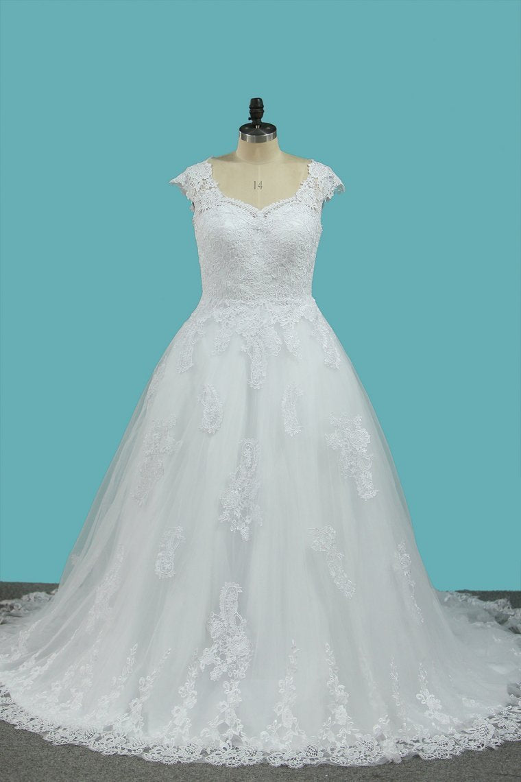 2024 A Line Straps Wedding Dresses Tulle With Applique Sweep