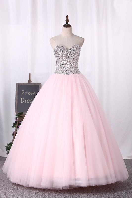 2024 Ball Gown Sweetheart Quinceanera Dresses Tulle With Beading Floor