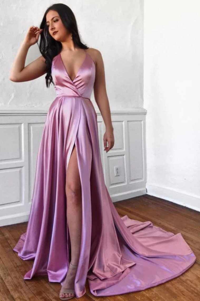 A-Line Spaghetti Straps Sweep Train Prom Dress With