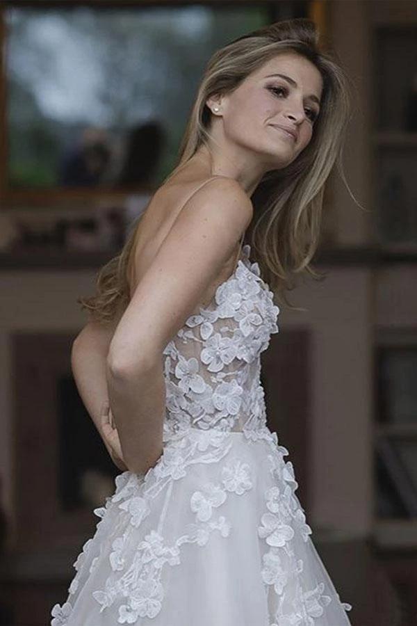 Charming Ball Gown Sweetheart Strapless 3D Flowers Tulle Off White Wedding Dresses STC15095