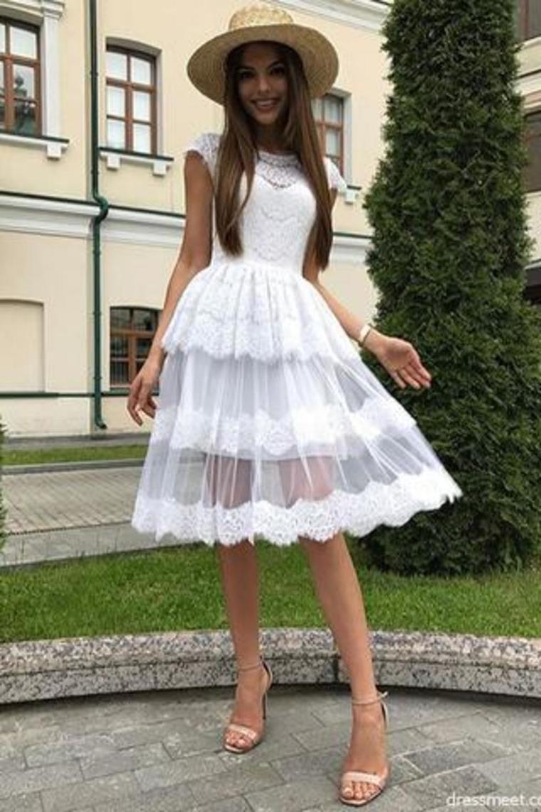A Line White Lace Homecoming Dresses, Beautiful Short Prom