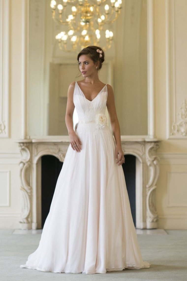 Floor Length V Neck Sleeveless Chiffon Beach Wedding Dress With STCP3HX82S3