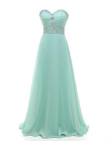 Gorgeous Sweetheart A-line Strapless Chiffon Crystal Floor-Length Long Prom Dresses