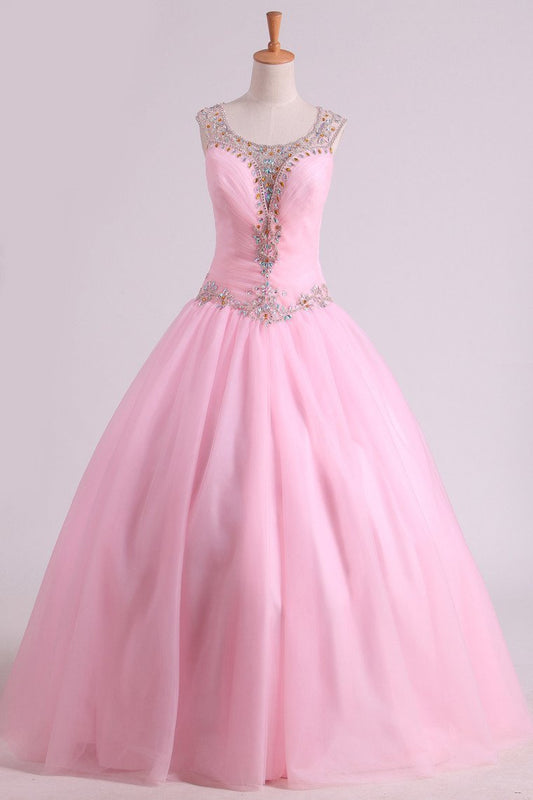 2024 Scoop Quinceanera Dresses Tulle With Beads And Ruffles Floor