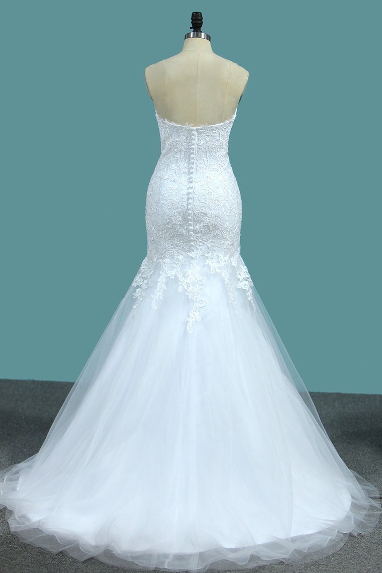 2024 Mermaid Tulle Sweetheart With Applique Sweep Train Wedding