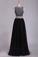 Two Pieces Prom Dress Bateau A Line Tulle With Beading Floor