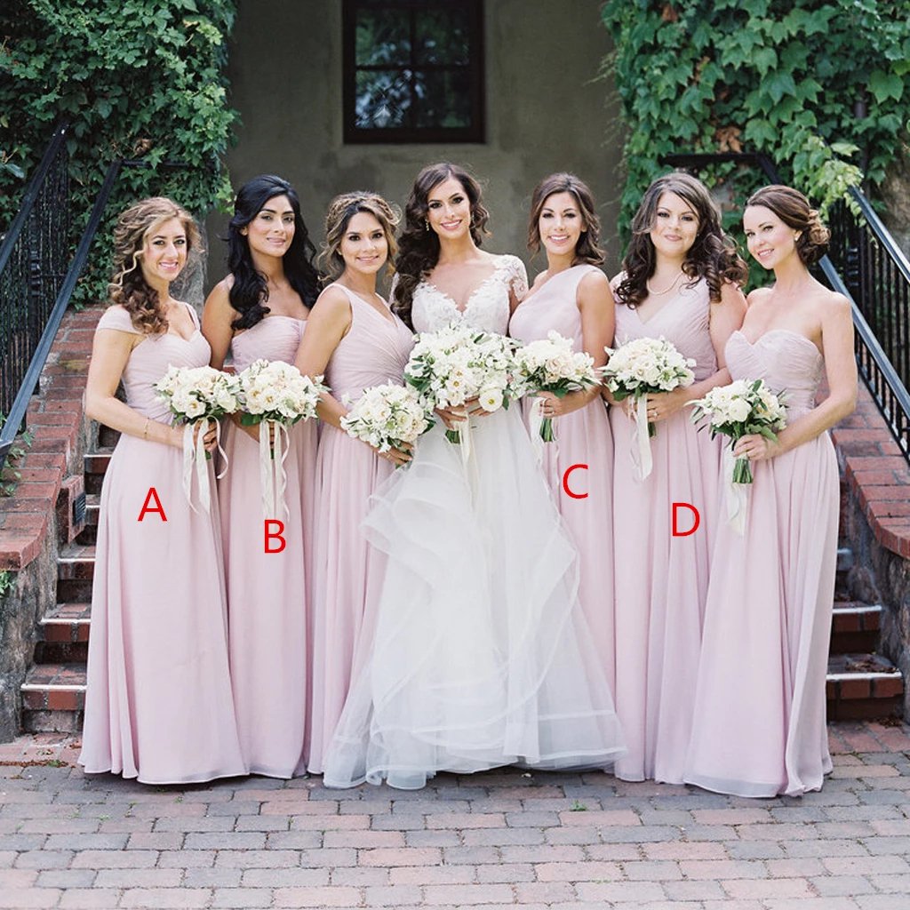 Simple Pink Mismatched A-Line Bridesmaid Dresses, Elegant Chiffon Bridesmaid Dress STC15397
