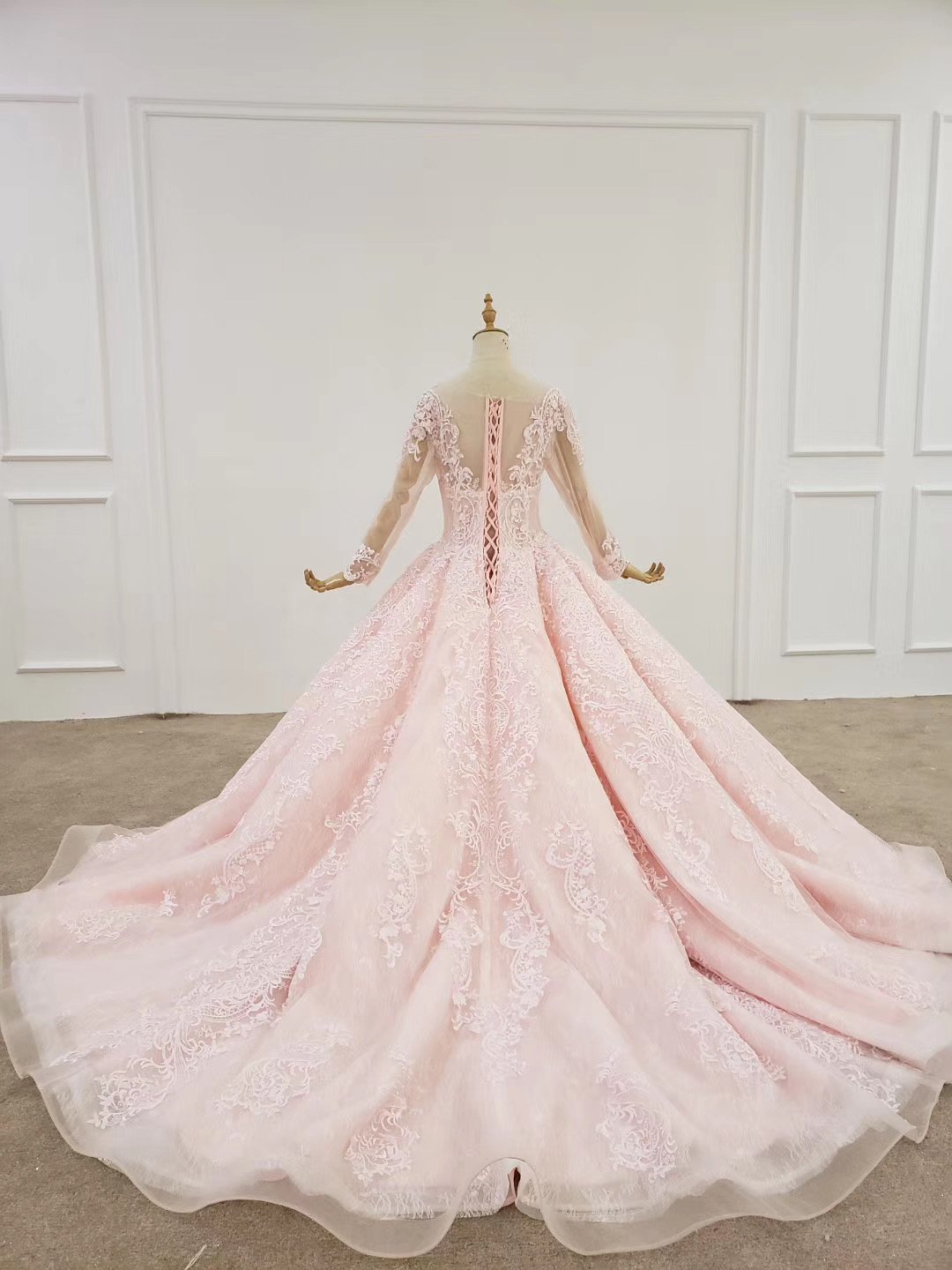 Elegant Ball Gown Pink Long Sleeves Appliques Prom Dresses, Quinceanera STC20482