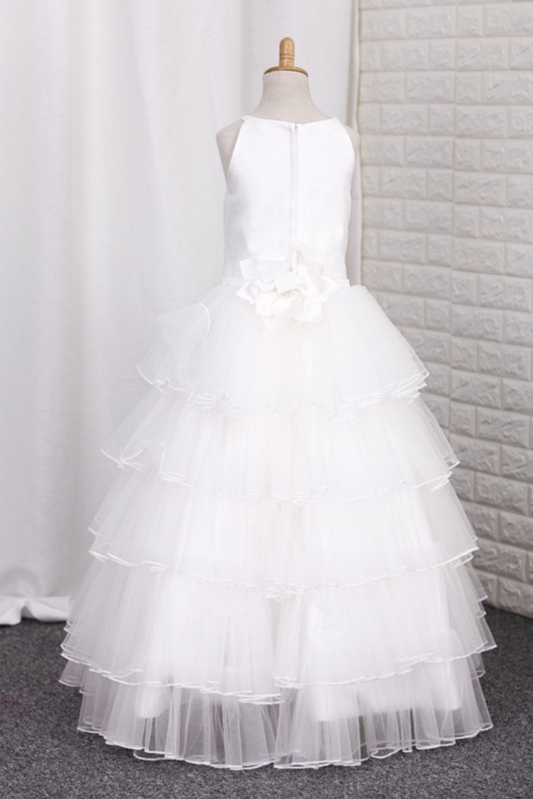 2024 Tulle With Ruffles And Handmade Flower A Line Flower Girl