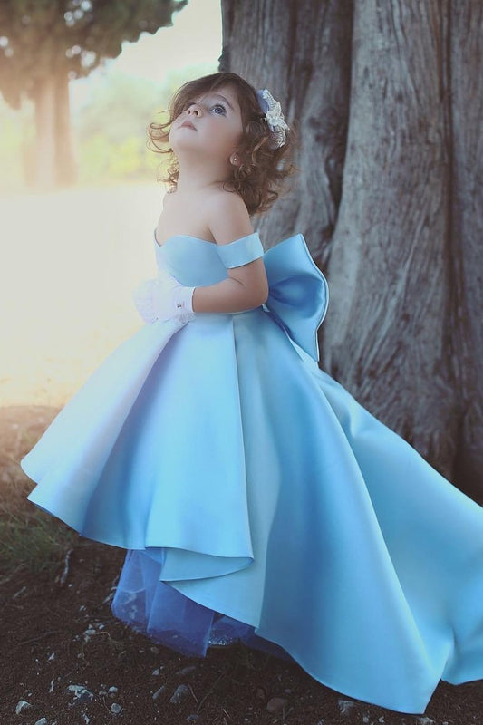 2024 Off The Shoulder Flower Girl Dresses Satin A Line With Bow Knot