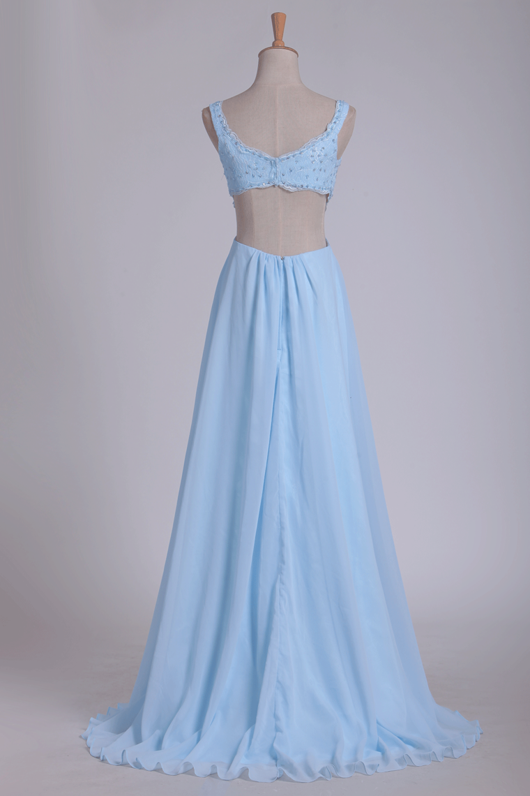 2024 Straps Prom Dresses A Line With Beads Floor Length