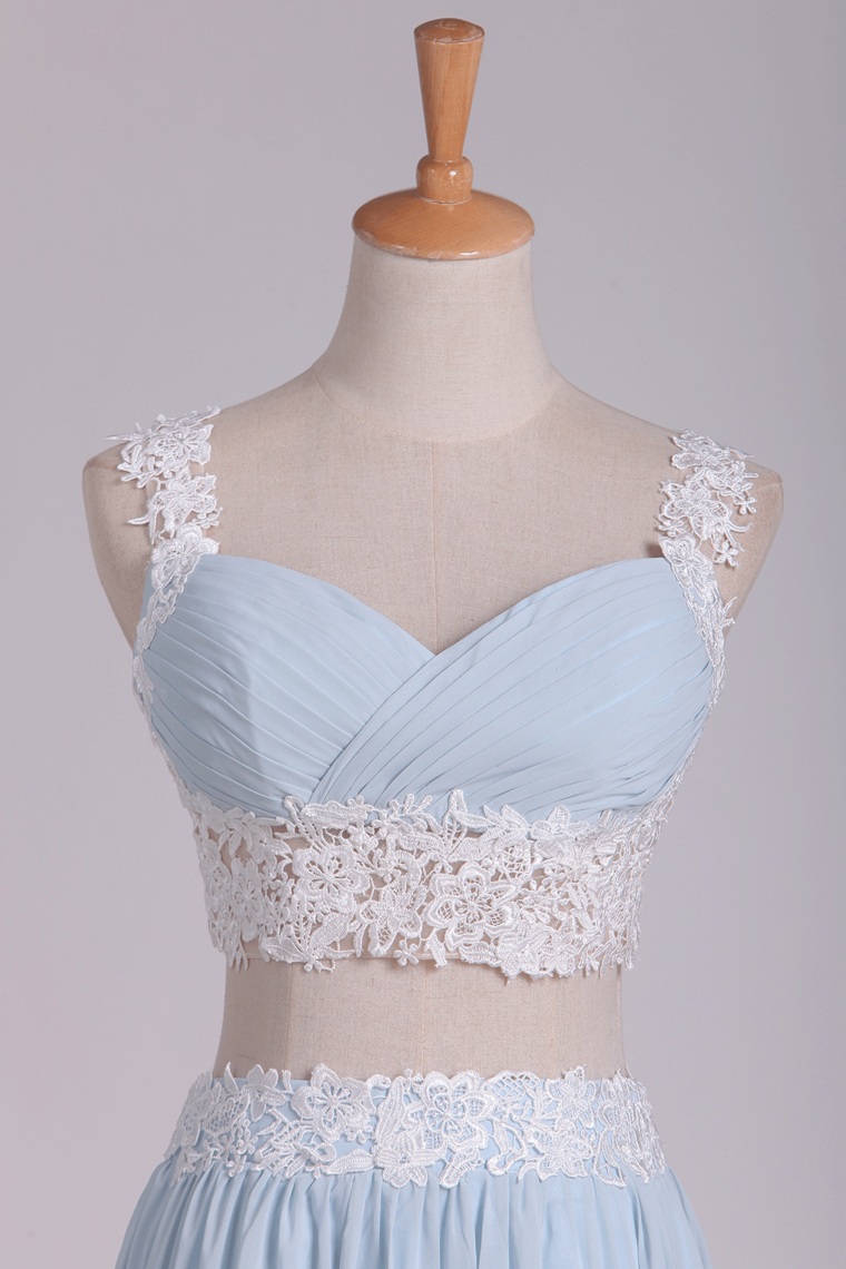 Two-Piece Spaghetti Straps A Line With Applique And Ruffles Chiffon Prom
