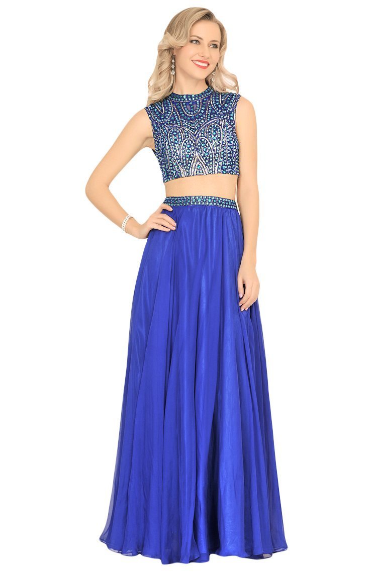 2024 Two-Piece High Neck Beaded Bodice A Line Chiffon Prom