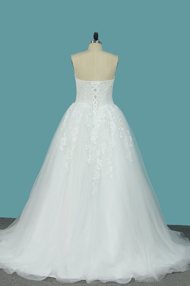 2024 Sweetheart Organza A Line Wedding Dresses With Applique And Beads