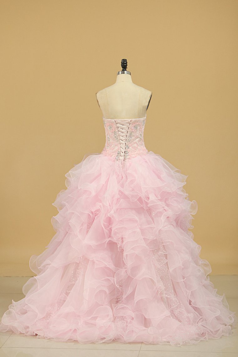 2024 Ball Gown Sweetheart Organza Quinceanera Dresses Court Train Detachable