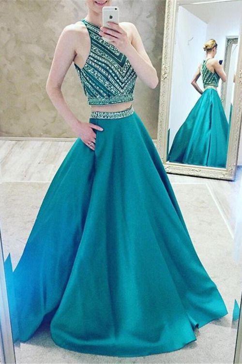Luxury Two-Pieces Halter Evening Gowns 2024 Sleeveless A-Line Crystal Prom