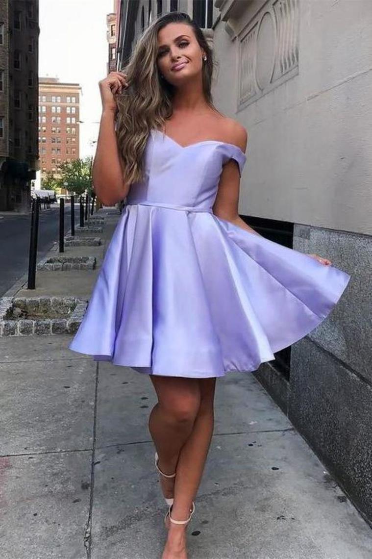 Off The Shoulder Satin A Line Short Homecoming