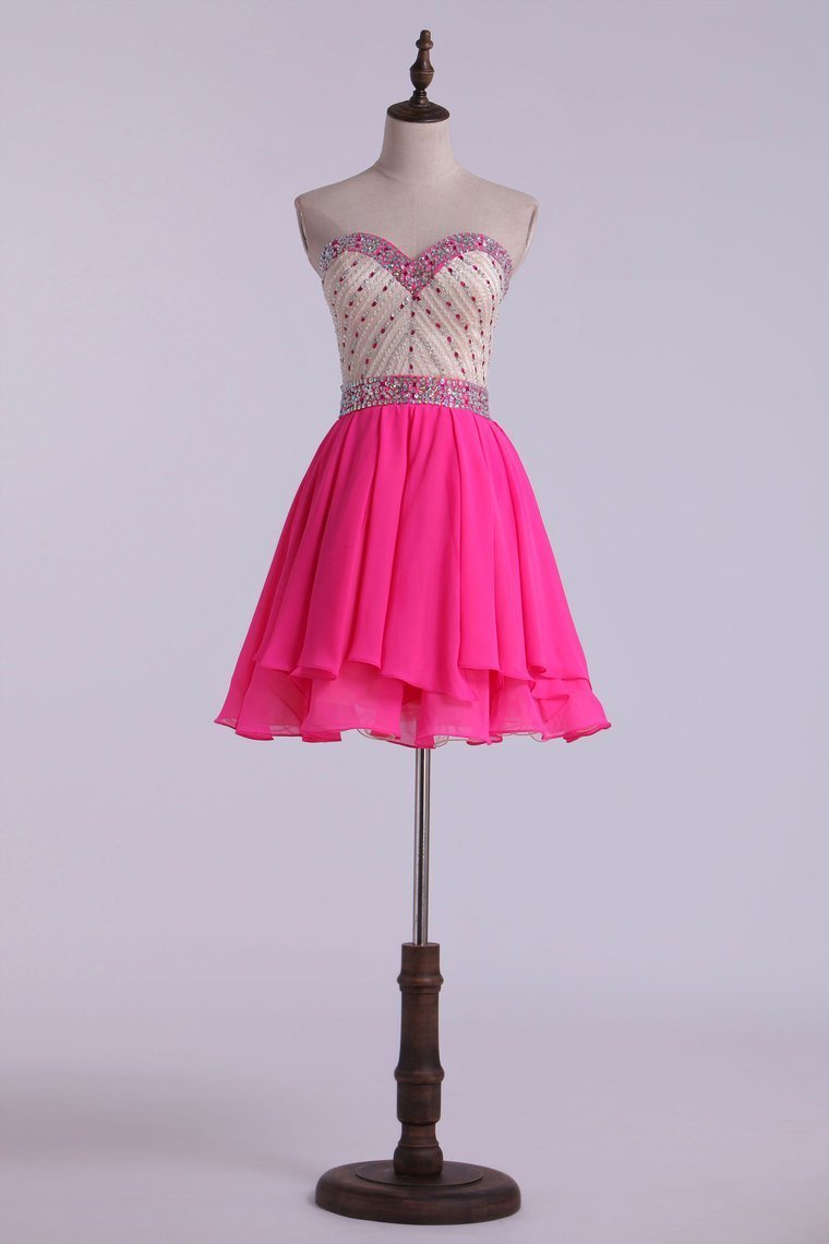 Sweetheart A Line Short Prom Dress With Layered Chiffon Skirt